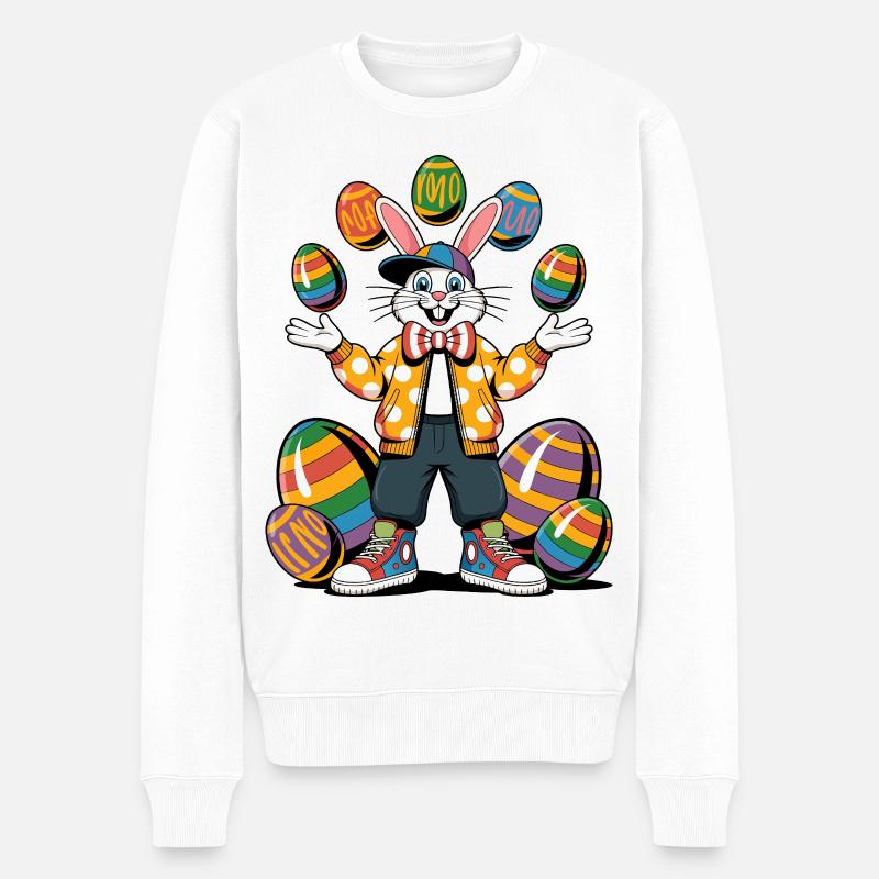 Bunter Osterhase mit Eierkranz - Männer Premium Bio Pullover - Weiß
