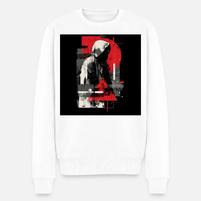 Mirage à capuchon : géométrie rouge-gris - Pull Premium bio Homme - blanc