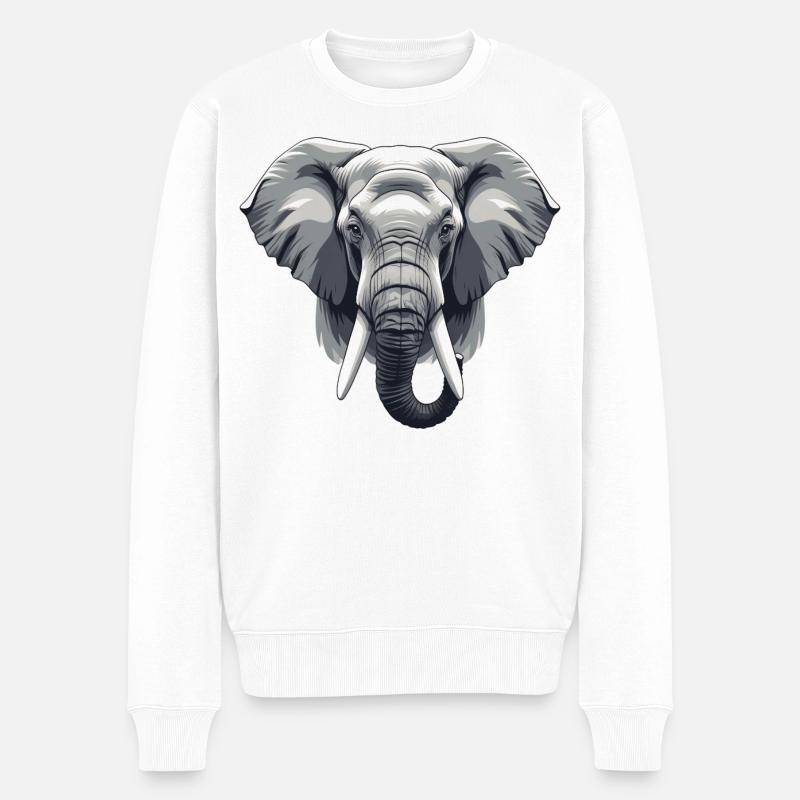 Elefantenkopf Graustufen Vektor - Männer Premium Bio Pullover - Weiß