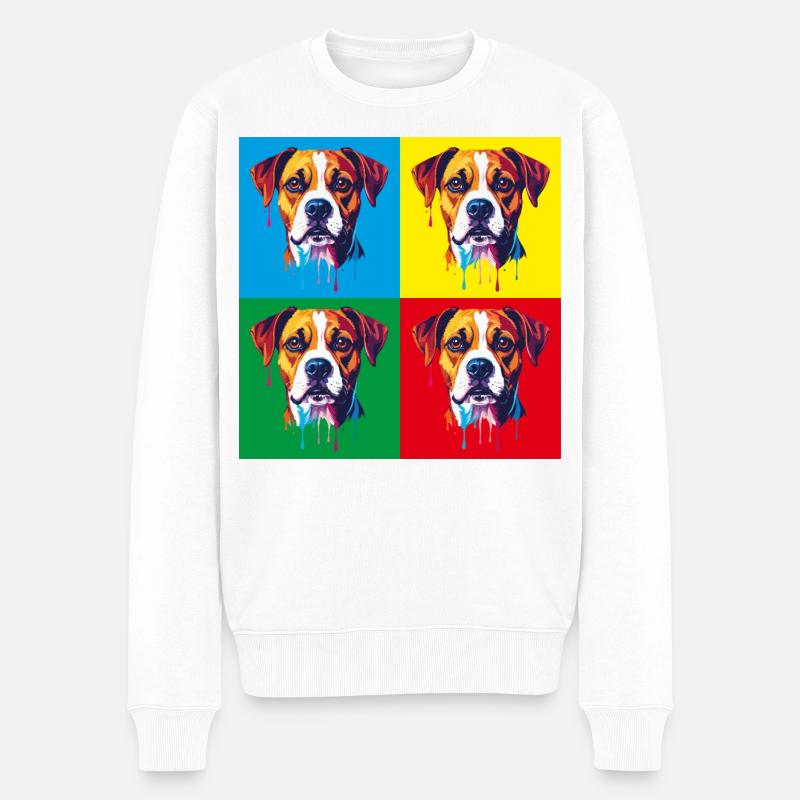 Pop-Art Hund Vierfarbig - Männer Premium Bio Pullover - Weiß