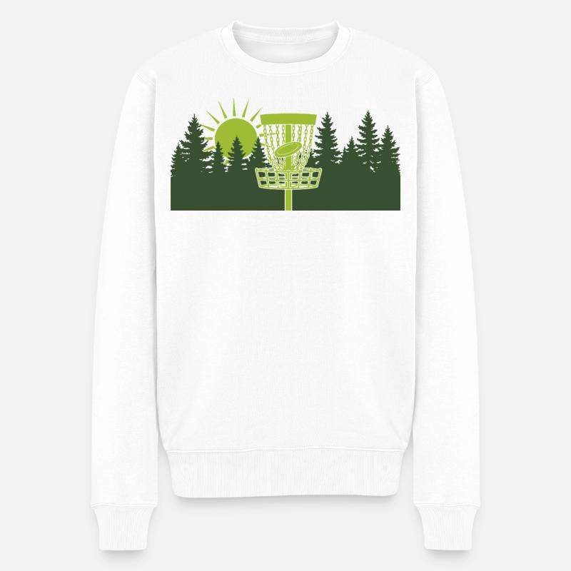 Disc Golf Sonnenaufgang im Wald - Männer Premium Bio Pullover - Weiß