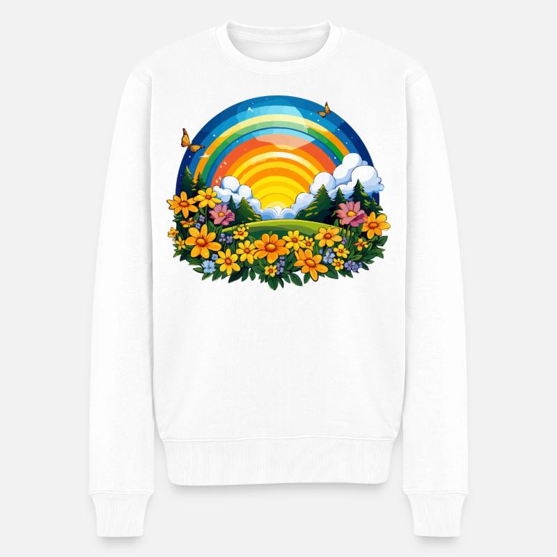 Blühender Regenbogen am Sonnenaufgang - Männer Premium Bio Pullover - Weiß