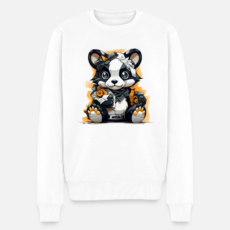 Panda Robo avec outils de construction - Pull Premium bio Homme - blanc