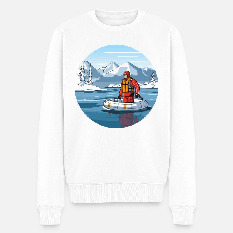 Alpine Rettungsfahrt im Eissee - Männer Premium Bio Pullover - Weiß