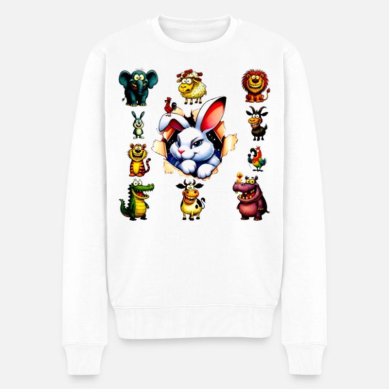Happy Cartoon Animals Bunny Design - Pull Premium bio Homme - blanc