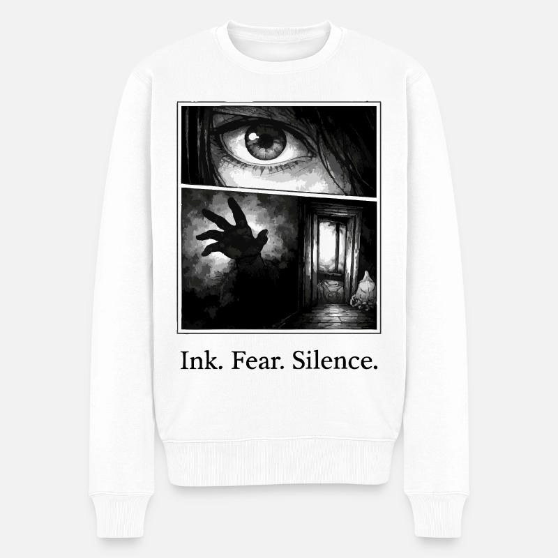 Ink Fear Silence – düsteres Manga Horror Motiv - Männer Premium Bio Pullover - Weiß