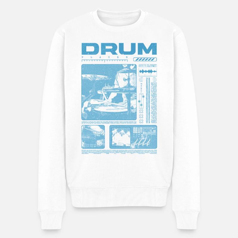 Batteur rock Drumplayer Streetwear - Pull Premium bio Homme - blanc