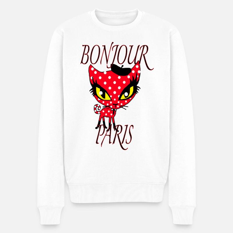 Bonjour Paris – Illustration de chat français mignonne - Pull Premium bio Homme - blanc