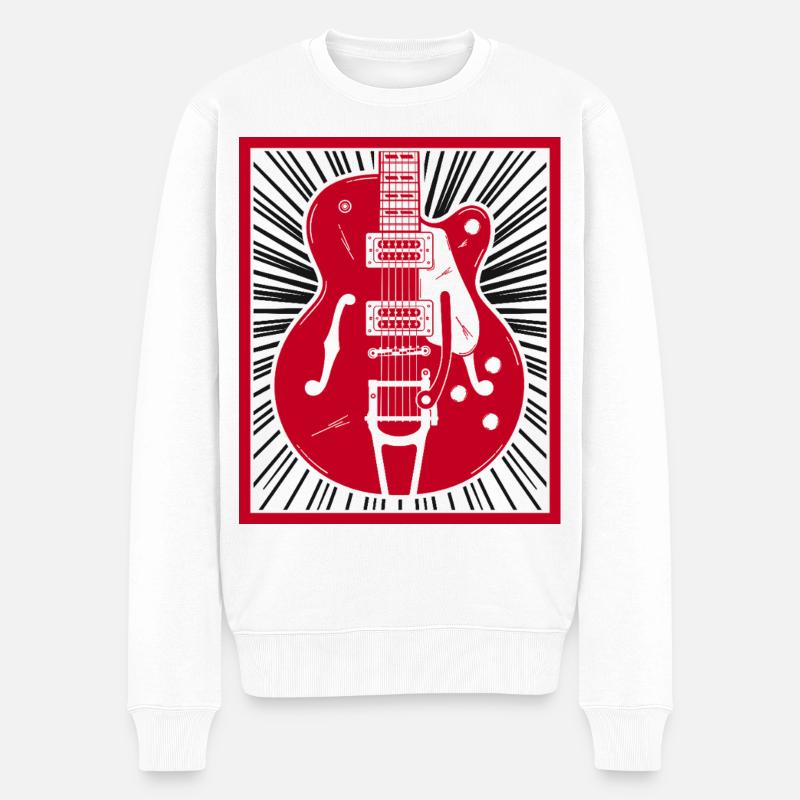 Red Retro Guitar Silhouette Burst - Männer Premium Bio Pullover - Weiß