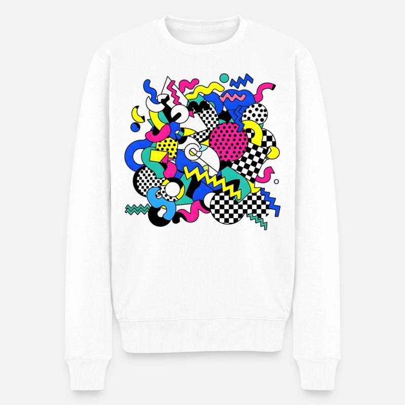 Buntes Geometrie-Chaos Pop Art - Männer Premium Bio Pullover - Weiß