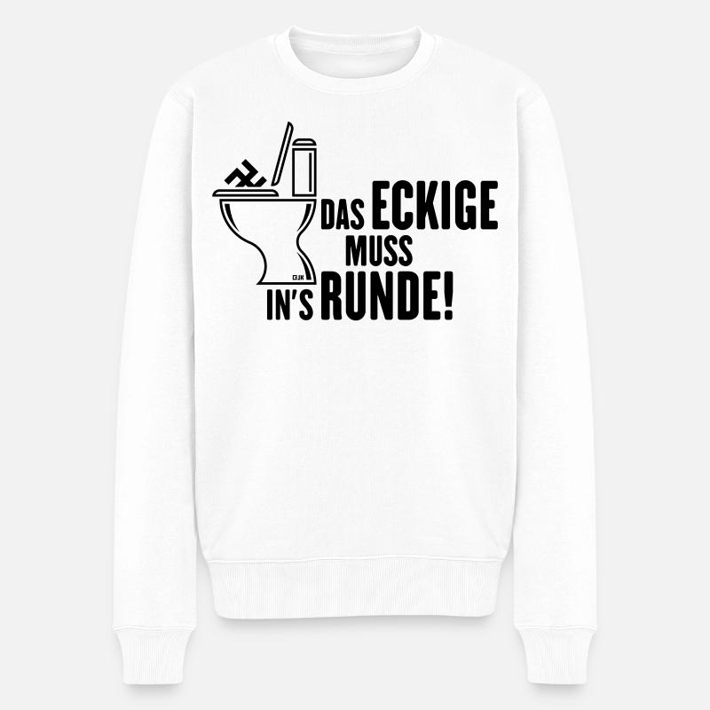 Das Eckige Muss In’s Runde! (Gegen Rechts / Black) - Männer Premium Bio Pullover - Weiß