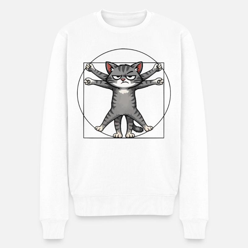 Mehrarmiger Grummelkatze - Männer Premium Bio Pullover - Weiß