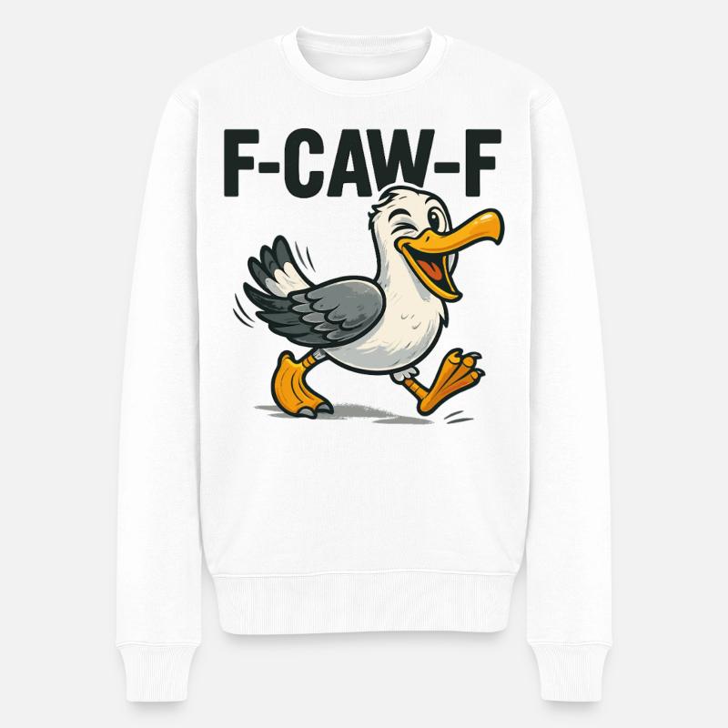lustige möwe spruch, f caw f - Männer Premium Bio Pullover - Weiß