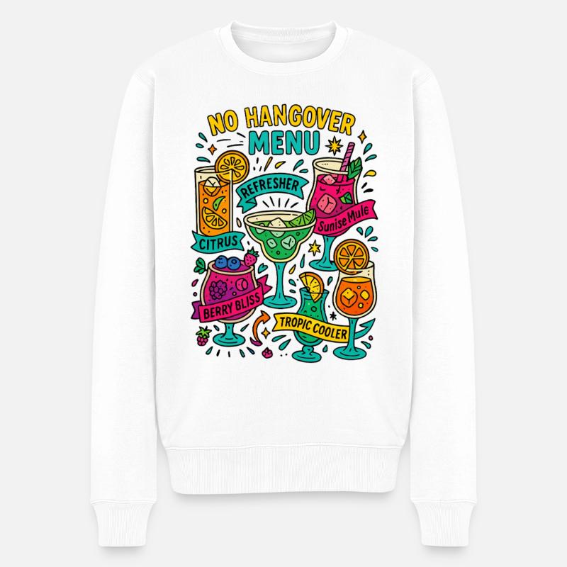 no hangover menu, mocktail karte - Männer Premium Bio Pullover - Weiß