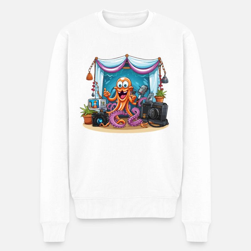 Oktopus Influencer auf Bühne - Männer Premium Bio Pullover - Weiß