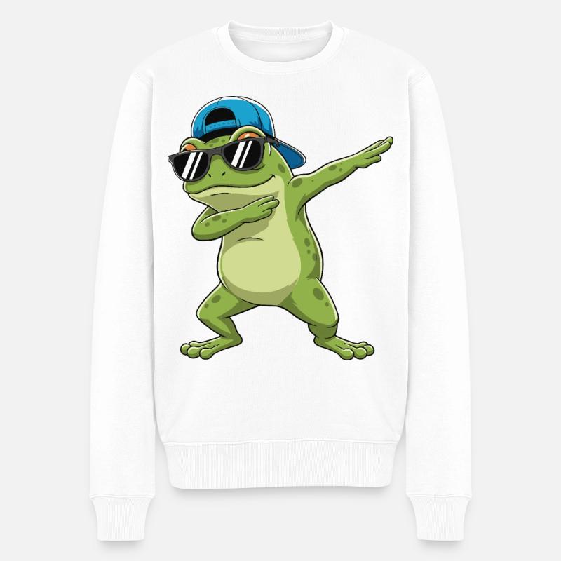 Cool Dabbing Frog Sonnenbrillen-Cartoon-Kunst - Männer Premium Bio Pullover - Weiß
