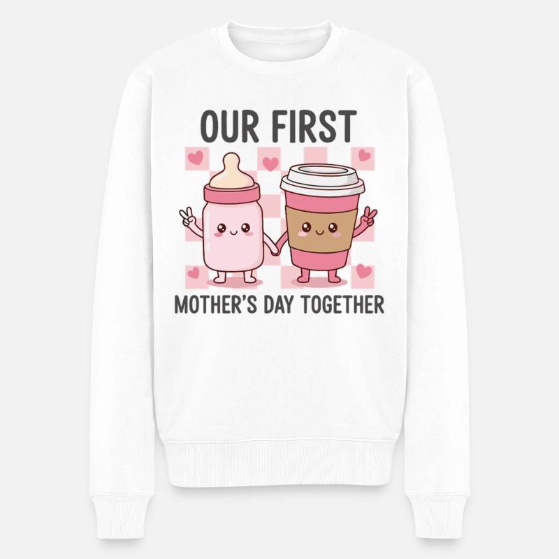 Unser erster Muttertag – Kawaii Baby & Kaffee - Männer Premium Bio Pullover - Weiß