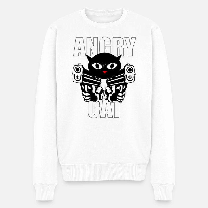 Angry Cat - Männer Premium Bio Pullover - Weiß