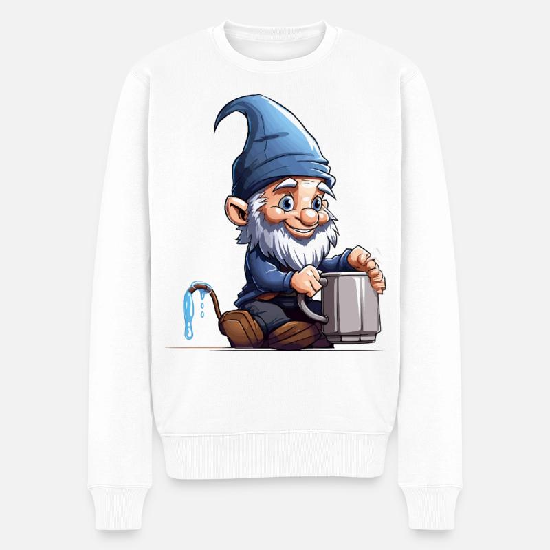 GnomTöpferBlau - Männer Premium Bio Pullover - Weiß