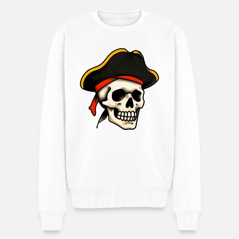 Crâne de pirate tatoué classique - Pull Premium bio Homme - blanc