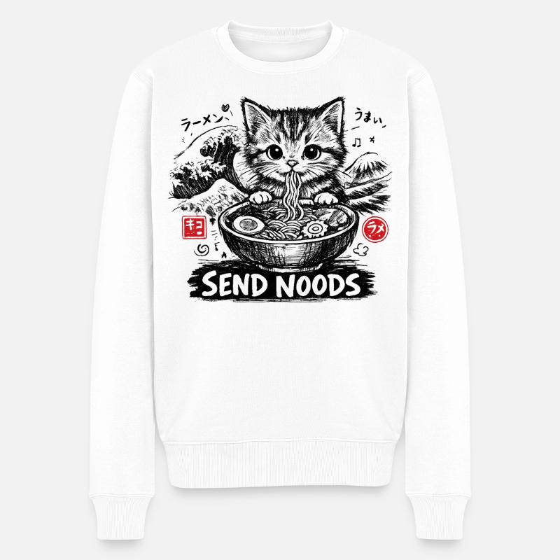 Ramen Katze Kanagawa - Männer Premium Bio Pullover - Weiß