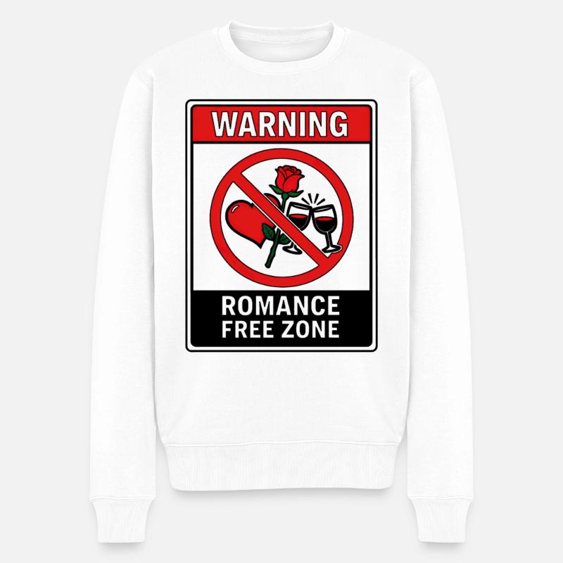 Warning Romance Free Zone - Männer Premium Bio Pullover - Weiß