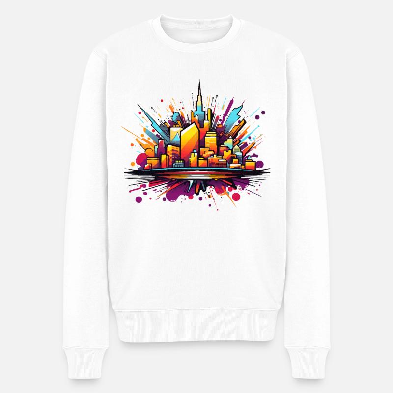 Bunte Stadtsilhouette Explosion - Männer Premium Bio Pullover - Weiß
