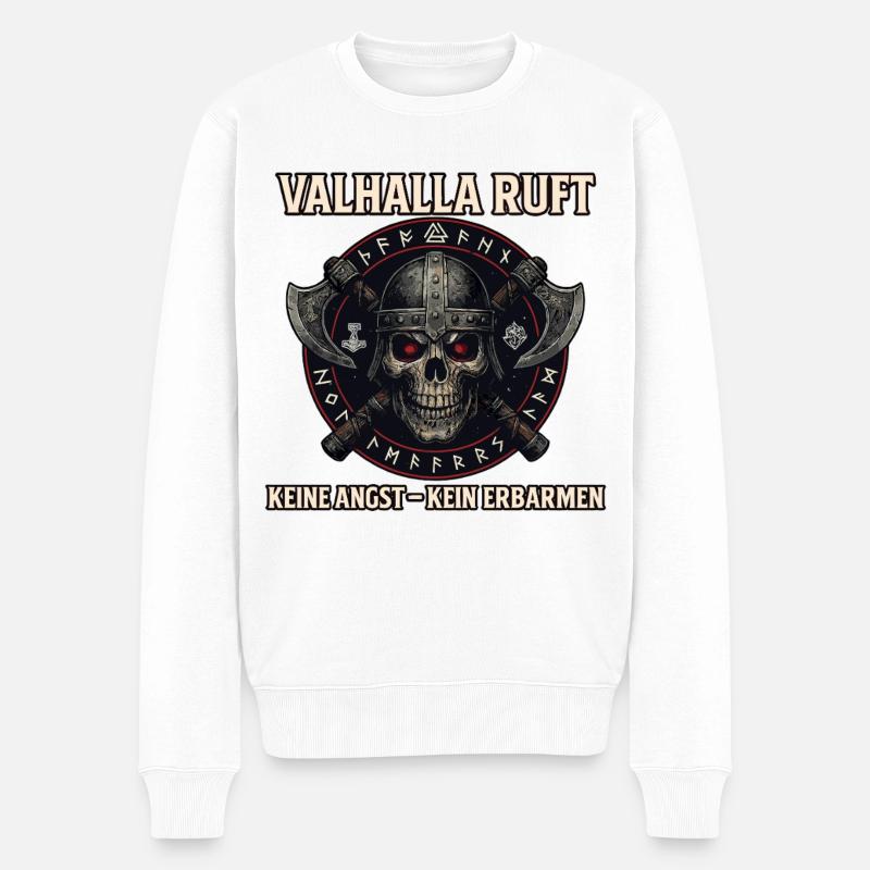 Valhalla Ruft Wikinger Runen Nordisch  - Männer Premium Bio Pullover - Weiß