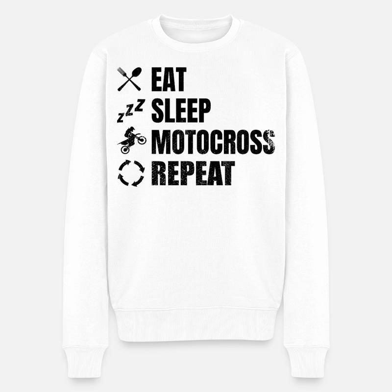 Eat Sleep Motocross Repeat - Männer Premium Bio Pullover - Weiß
