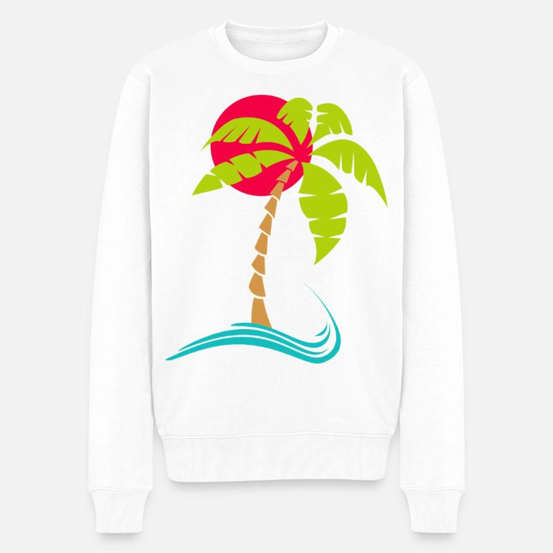 Palmen Sommer am Sonnenuntergang - Männer Premium Bio Pullover - Weiß