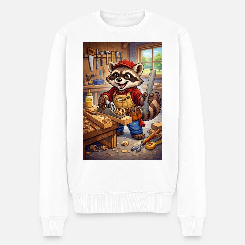 Waschbär Holzhandwerker - Männer Premium Bio Pullover - Weiß