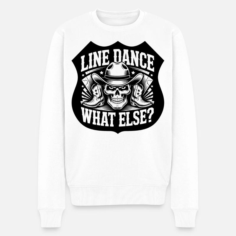 LineDance Schädel Cowboy Stiefel - Männer Premium Bio Pullover - Weiß