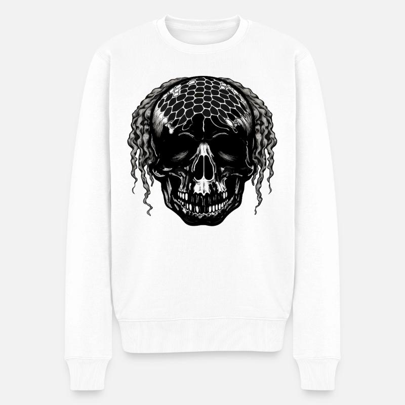 Skull with Mesh Pattern Dreadlocks - Men's Premium Organic Jumper - white