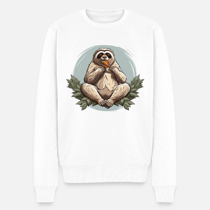 Faultier Snack Zen - Männer Premium Bio Pullover - Weiß