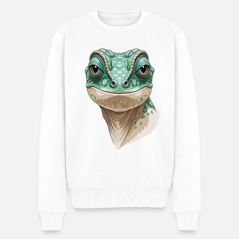 Gecko Kopf Illustration - Männer Premium Bio Pullover - Weiß