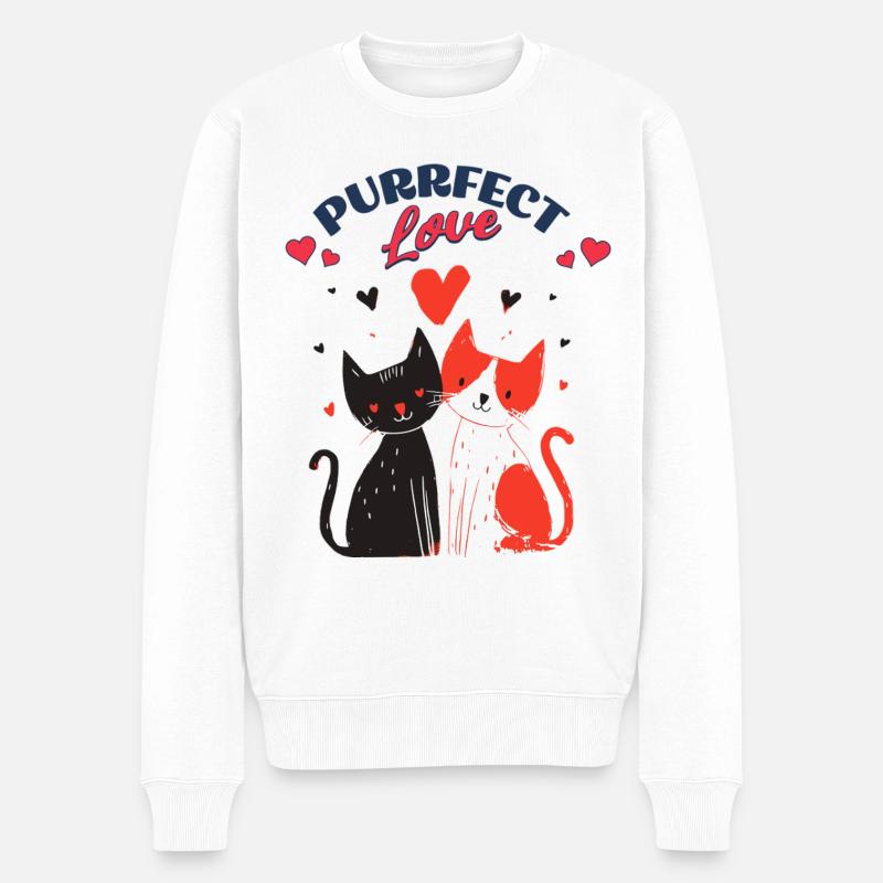 Duo amoureux de chat avec des cœurs - Pull Premium bio Homme - blanc
