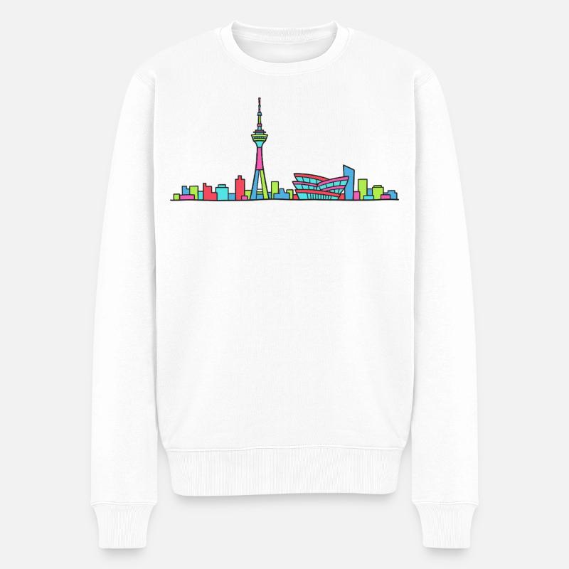 Stuttgarter Stadtskyline Fernsehturm Moderne Linienzeichnung - Männer Premium Bio Pullover - Weiß