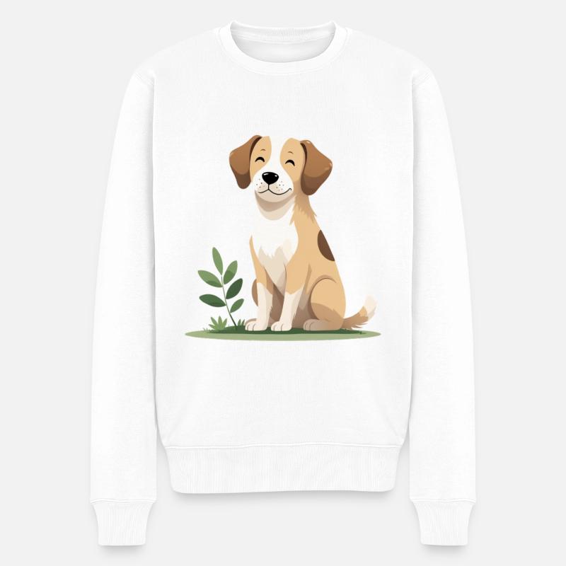 Fröhlicher Welpe im Gras - Männer Premium Bio Pullover - Weiß