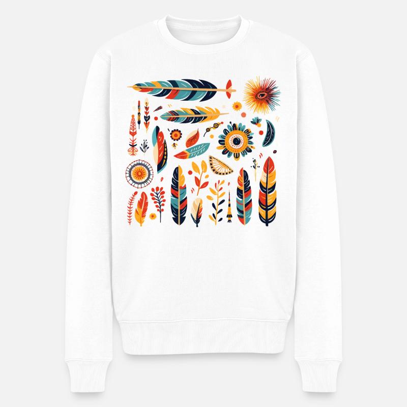 Motif de plumes et fleurs bohèmes - Pull Premium bio Homme - blanc