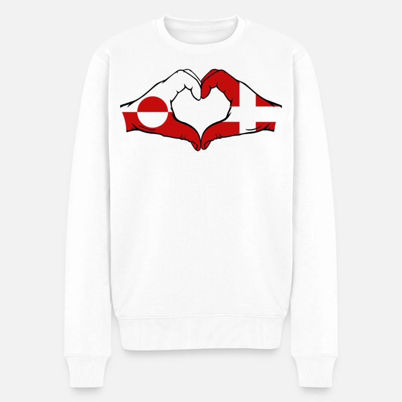 Drapeau du Groenland Danemark Mains Forme de cœur - Pull Premium bio Homme - blanc
