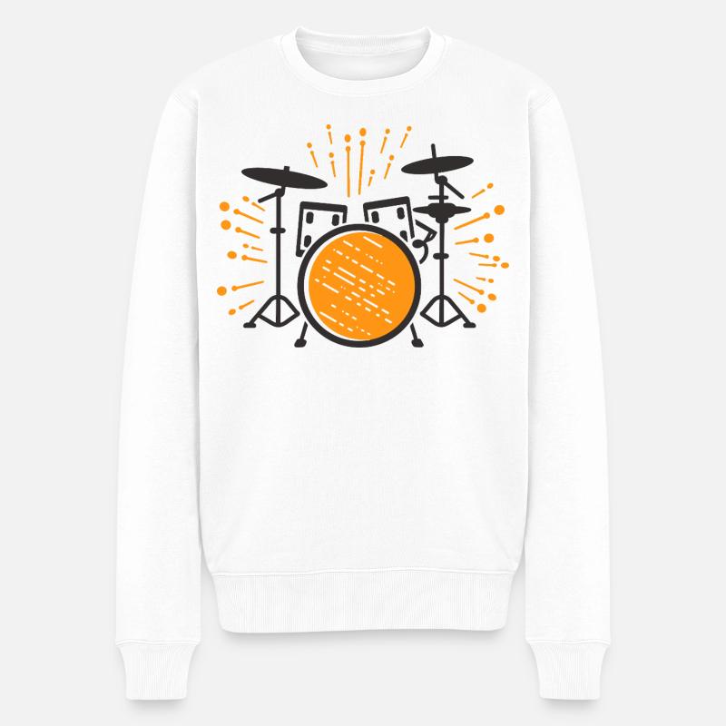 Schlagzeug Cartoon Look - Männer Premium Bio Pullover - Weiß