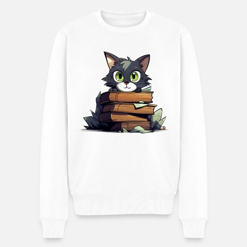 Pile de livres pour chats - Pull Premium bio Homme - blanc