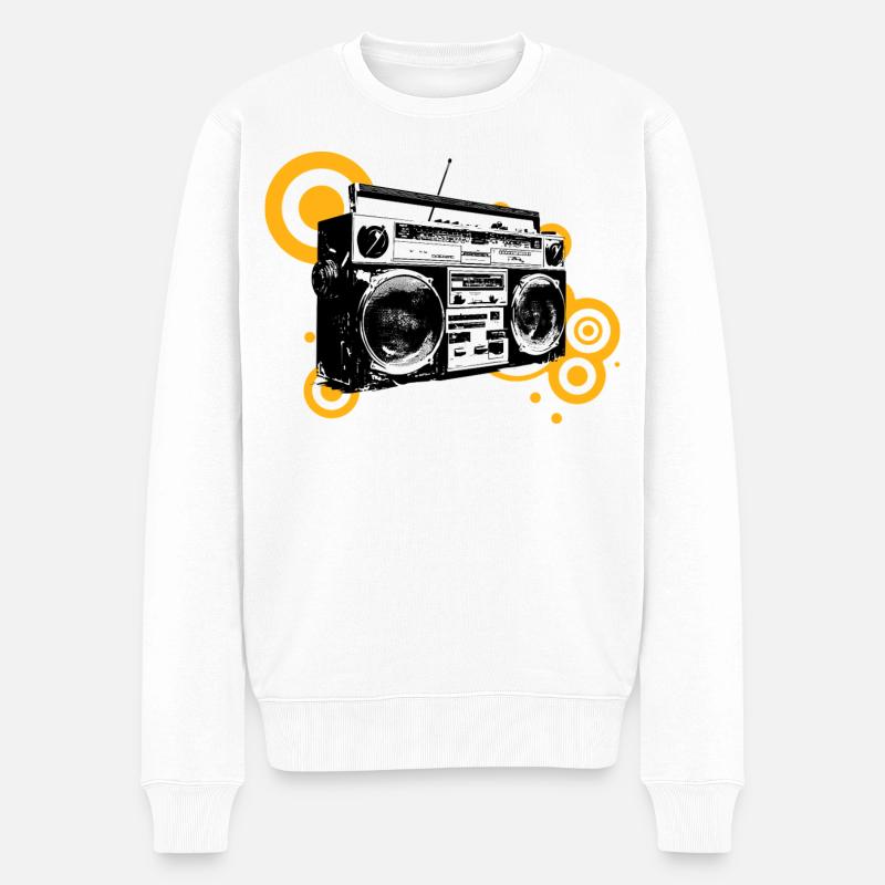 Boombox Retro Pop Art - Männer Premium Bio Pullover - Weiß