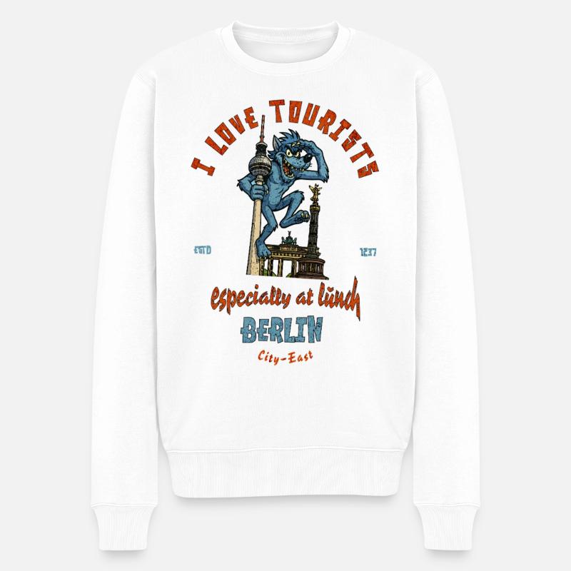 I love tourists, especially at lunch - Männer Premium Bio Pullover - Weiß