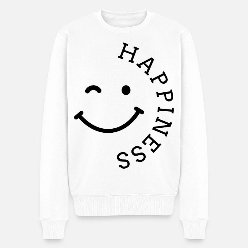 happiness smile - Männer Premium Bio Pullover - Weiß