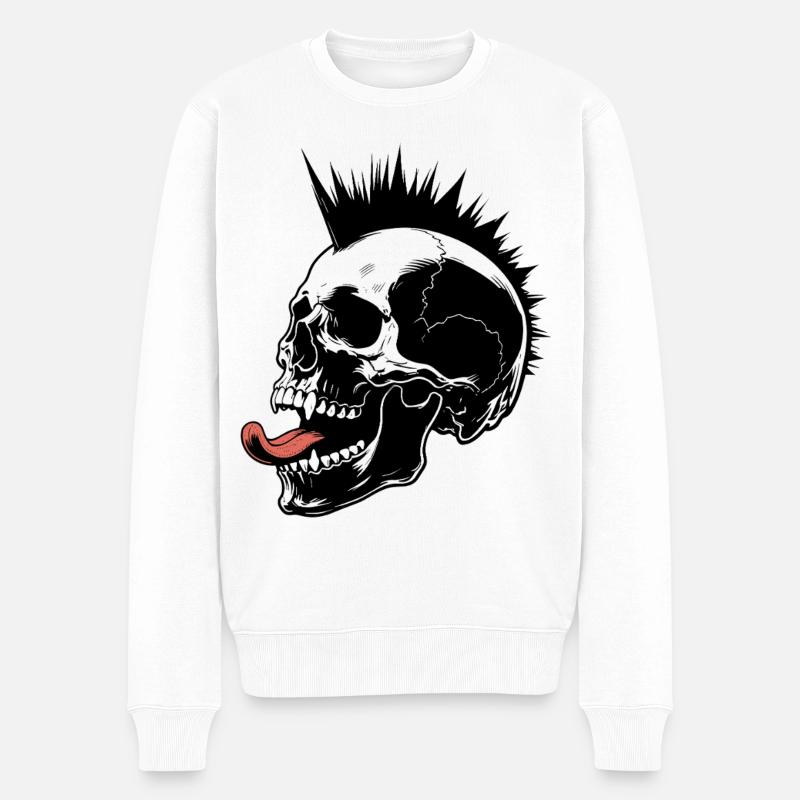 Skull Mohawk Punk Rocker Totenkopf - Männer Premium Bio Pullover - Weiß