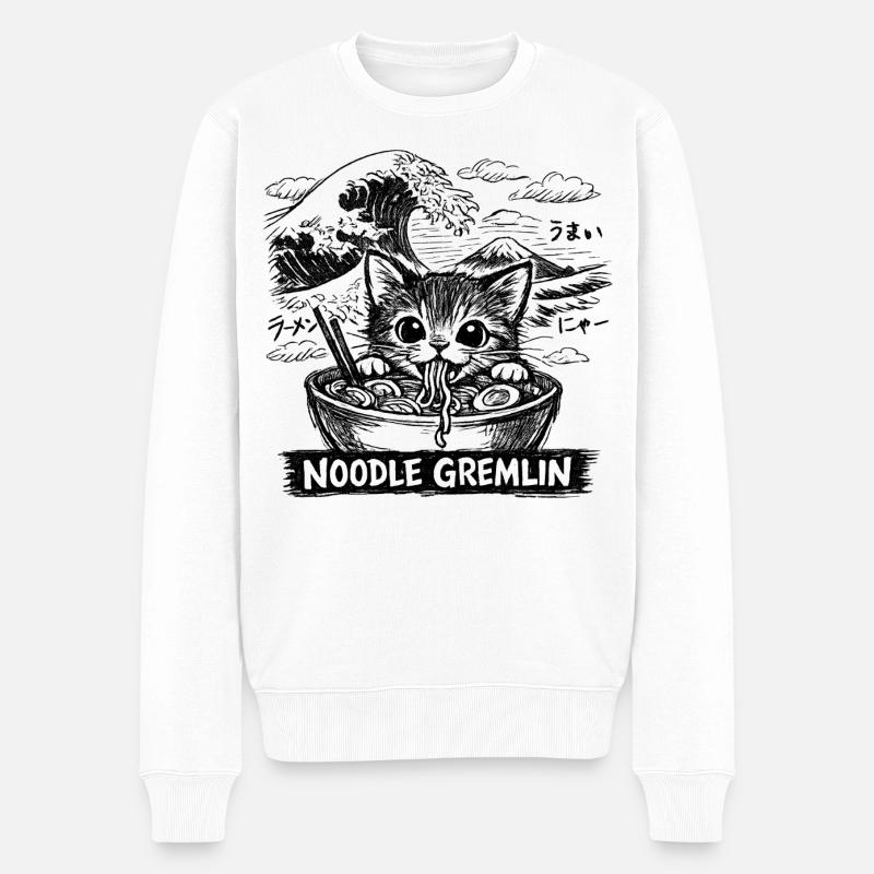 Katze Ramen Anime - Männer Premium Bio Pullover - Weiß