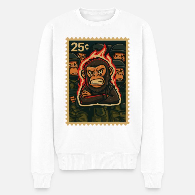 Feuer und Affe Protest - Männer Premium Bio Pullover - Weiß