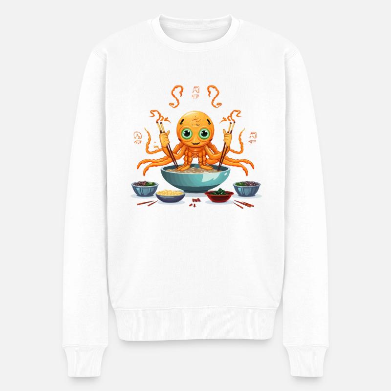 Kleiner Tentakel in Ramen-Suppe - Männer Premium Bio Pullover - Weiß
