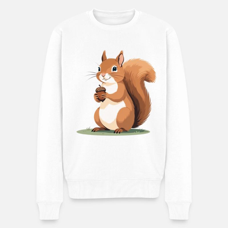 Eichhörnchen mit Eichel Karikatur - Männer Premium Bio Pullover - Weiß